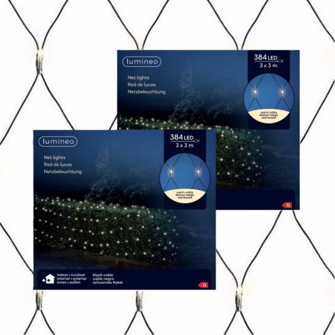 Netverlichting - 2x - 384 led lampjes - warm wit - 300 x 300 cm - kerstverlichting - net -