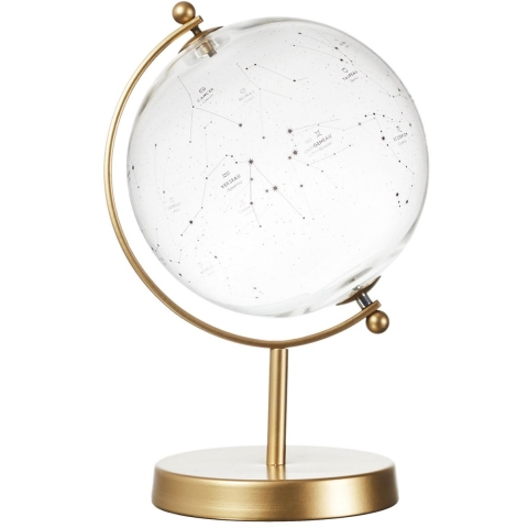 Home Deco Factory wereldbol - sterren - transparant - glas - gouden voet - globe -