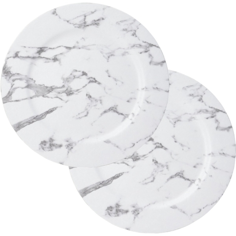 Kerstdiner/diner onderborden - 4x - D33 cm - kunststof - wit marmer look -