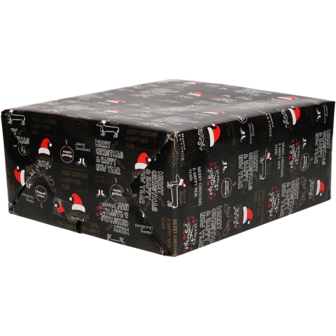 Luxe Kerst inpakpapier - cadeaupapier - zwart - Christmas for Men - 10x rollen - 250 x 70 cm -