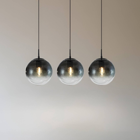 Lucande - Veloura hanglamp, 3-lamps, 84 cm, glas, hout