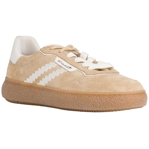 Tamaris Dames Beige Wit Leren Fashion Gestreepte Veterschoenen