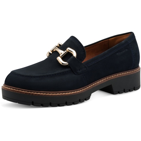 Tamaris Dames Marineblauwe Leren Loafers Slip-On Platform Schoenen