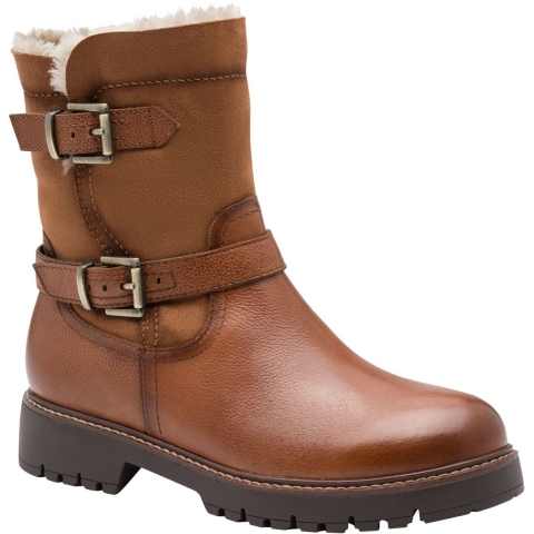 Tamaris Dames Winter Cognac Bruine Leren Gesp Rits Biker Enkellaarsjes