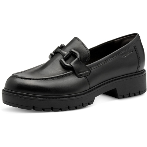 Tamaris Dames Zwarte Leren Loafers Slip-On Platform Schoenen