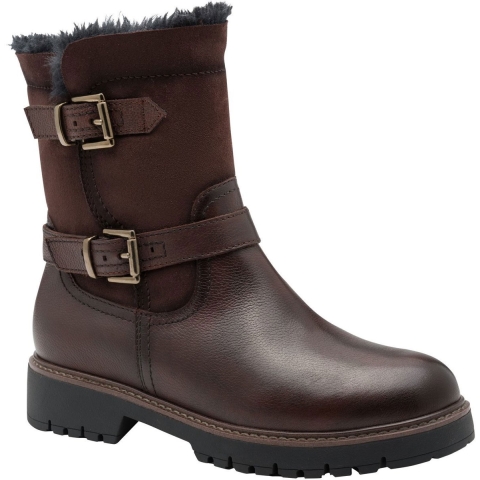 Tamaris Dames Winter Mocca Bruine Leren Gesp Rits Biker Enkellaarsjes