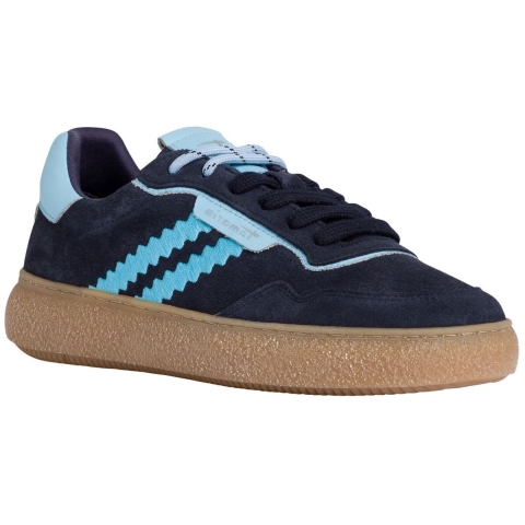 Tamaris Dames Marineblauwe Leren Fashion Stripe Veterschoenen