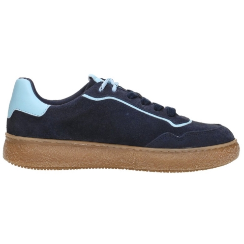 Tamaris Dames Marineblauwe Leren Fashion Stripe Veterschoenen