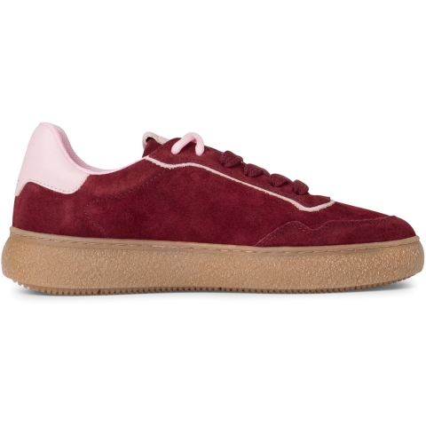 Tamaris Dames Merlot Burgundy Rode Leren Fashion Stripe Veterschoenen