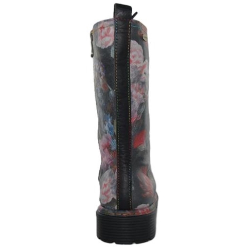 Laura Vita Incaso-18 Zwarte Bloemen Dames Gothic Victoriaanse Leren Hoge Laarzen