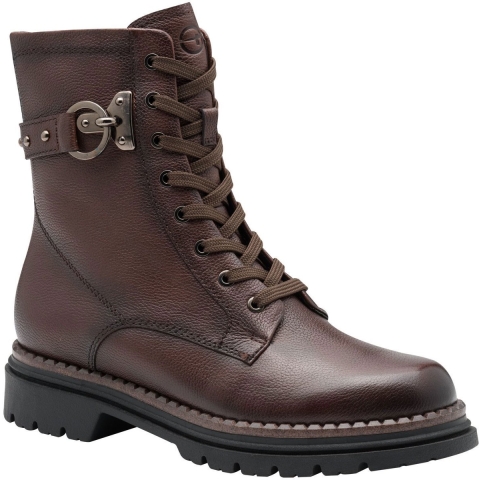 Tamaris Dames Fashion Bruine Leren Veterschoenen met Rits Combat Enkellaarsjes