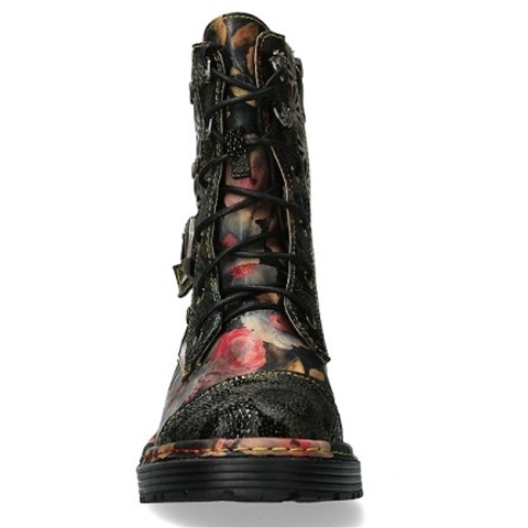 Laura Vita Incaso 36 Zwarte Bloemen Dames Gothic Victoriaanse Leren Enkelhoge Laarzen