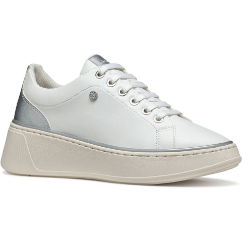 Geox D SUNNETTY Synthetisch Polyurethaan Dames Witte/Zilveren Sneakers