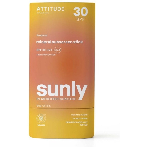 Attitude Sunly Plasticvrije Minerale Zonnebrand Stick SPF 30 Tropical