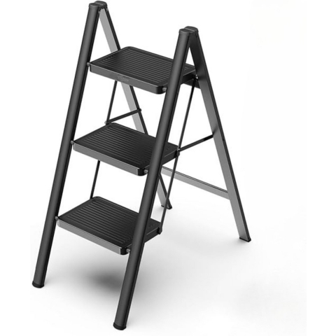 Moeve Keukentrap - 3 treden - Inklapbaar lichtgewicht met anti-slip - Zwart