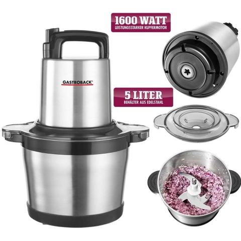 Professional Design 40966 - Multihakmolen 5 L - 1600 watt roestvrij staal - Zilver zwart