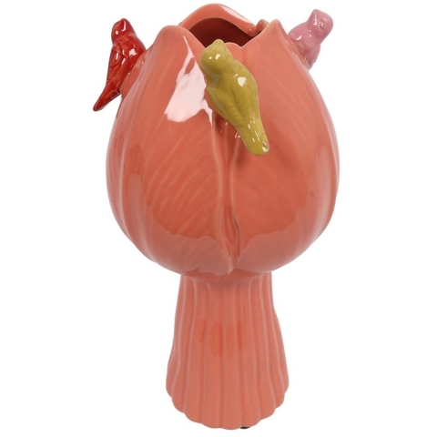 Vaas tulp met vogels S donker roze Ø11cm