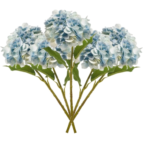 Kunstbloem Hortensia tak - 5x - 52 cm - licht blauw - Real Touch - hydrangea - kunst zijdebloemen -