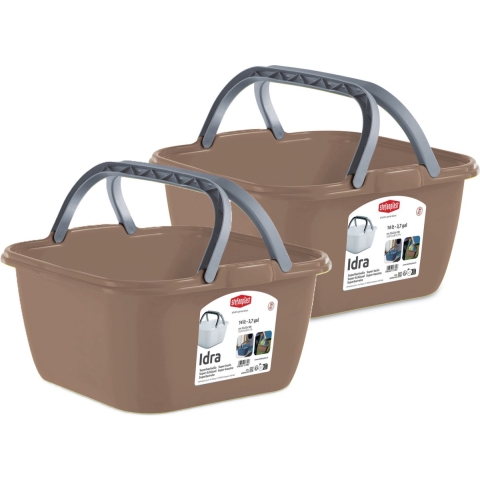 Wasmand/draagmand/teil met hengsel - 2x - kunststof - 13 Liter - cappuccino - 35 x 35 x 18 cm -