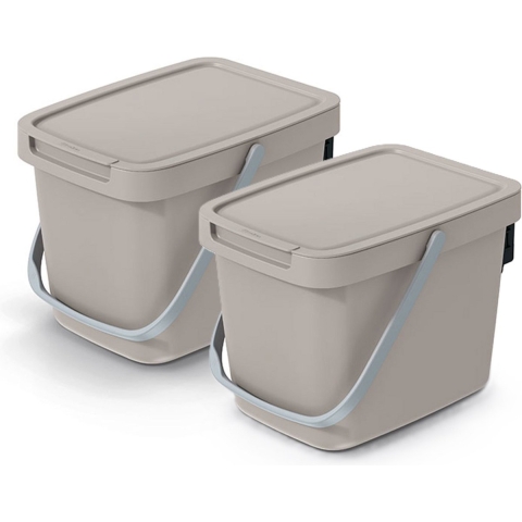 GFT aanrecht afvalbakje - 2x - beige - 6L - afsluitbaar - 20 x 26 x 20 cm - klepje/hengsel -