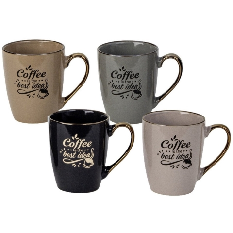 Bellatio design Koffiemokken - set van 8x - Coffee is the best idea - multi kleuren - 360 ml -