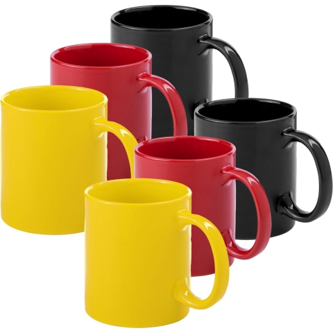 Koffie mokken/drinkbekers Auxerre - 6x - keramiek - geel/rood/zwart - 370 ml -