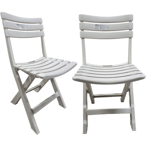 Klapstoel voor buiten/binnen - 2x - ivoor wit - 41 x 78 cm - stevig kunststof - Bijzet stoelen -