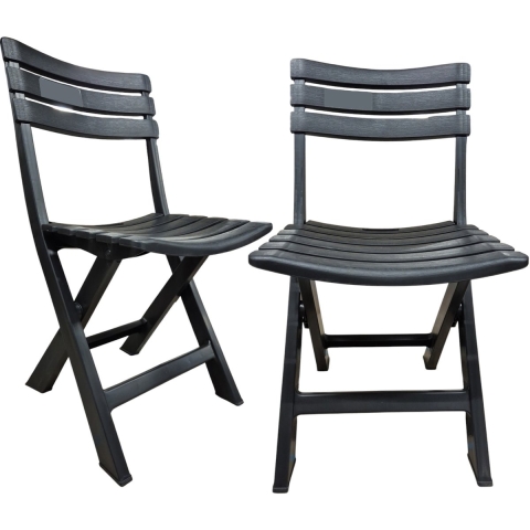 Klapstoel voor buiten/binnen - 4x - antraciet - 41 x 78 cm - stevig kunststof - Bijzet stoelen -