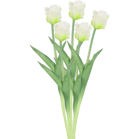 Kunstbloem tulp Parkiet - 5x - wit - real touch - levensecht - 40 cm - decoratie bloemen -