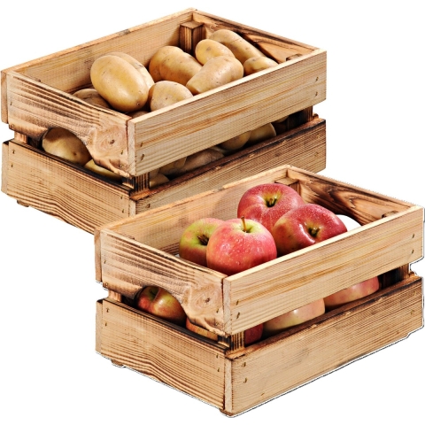 Fruitkisten opslagbox - 2x - old look - lichtbruin - hout - L40 x B30 x H23 cm -