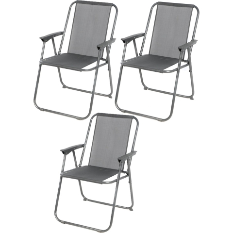 Sunnydays camping/strand stoel - 3x - aluminium - inklapbaar - grijs - L53 x B55 x H75 cm -