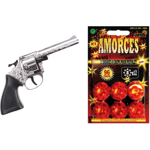 Gohner cowboy verkleed speelgoed revolver/pistool - metaal - met 240 schots plaffertjes -