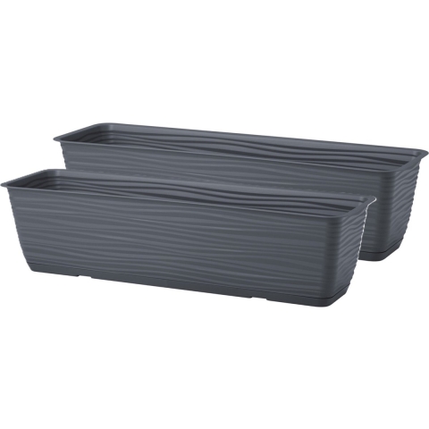 Plantenbak Balustrade - 2x - kunststof - antraciet - L80 x B17 x H14 cm - met opvang schotel -