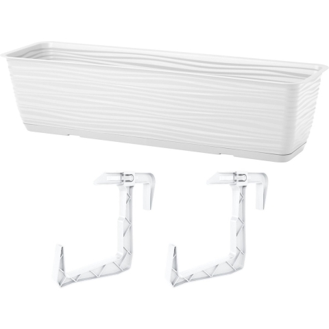 Balkon plantenbak Balustrade - incl ophangbeugels - kunststof - wit - L80 x B17 x H14 cm -