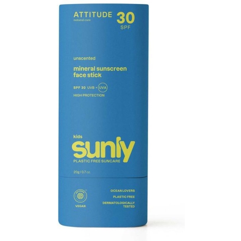 Attitude Sunly Plasticvrije Zonnebrand Stick Gezicht Kinderen SPF 30 Parfumvrij