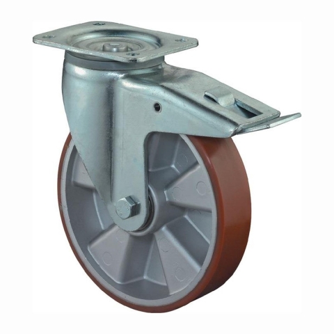 BS Rollen Zwenkwiel voor zware lasten | wiel-d. 200 mm draagvermogen 800 kg | met vastzetter gegoten polyurethaan | 135 mm 110 mm | 1 stuk -