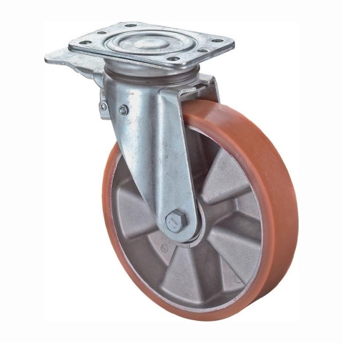 BS Rollen Zwenkwiel met totaalklem | wiel-d. 150 mm draagvermogen 550 kg | met schroefplaat kogellager | gietwerk polyurethaan-wielband | 1 stuk -
