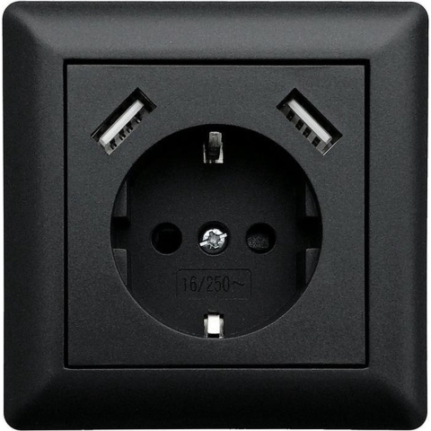 LEDmaxx USB1002 1-voudig Stopcontact (onderbouw) Met USB, Aanraakbeveiliging Zwart