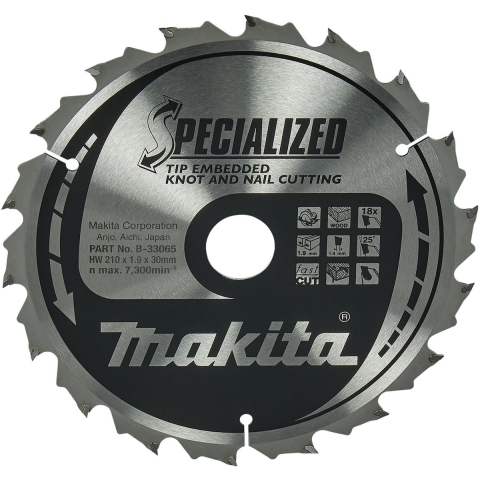 Makita Accessoires Cirkelzaagblad Hout (noest/spijker) Tipe 210X30X1,9 18T 25G - B-33065