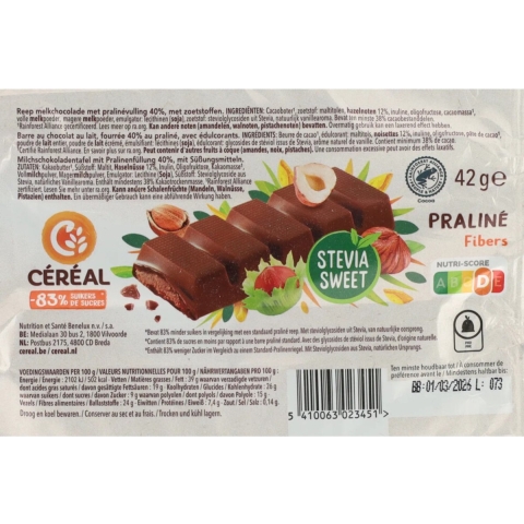 10x Céréal Chocolade Reep Praliné 42 gr