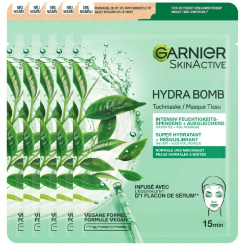 5x Garnier SkinActive Tissue Gezichtsmasker Hydraterend&Regulerend