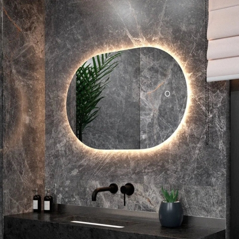 Mirlux Badkamerspiegel - Wandspiegel Ovaal - LED Verlichting Verwarming Anti Condens 90x60CM