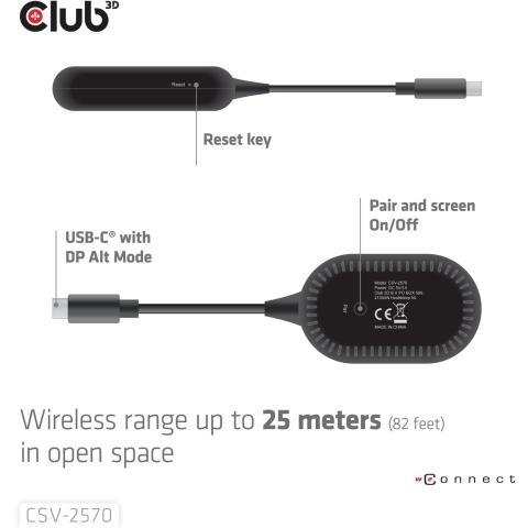 Club 3D Wireless USB-C to HDMI Transmitter and Receiver adapter
