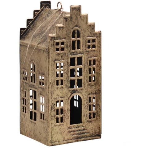 Decohanger huis antiek goud 8x8x18,5cm