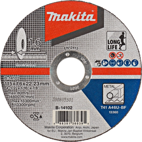 Makita Accessoires Doorslijpschijf 115x1,6mm met - B-14102 - 10 stuks - B-14102