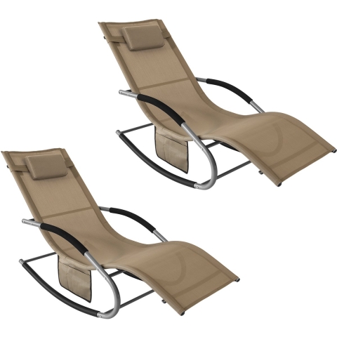 SoBuy OGS28-BRx2 - Schommelstoel - Verstelbare Hoofdsteun - Bruin