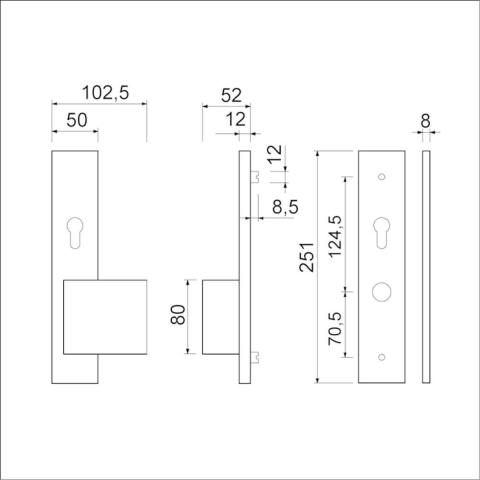AMI Veiligheidsbeslag 251/50 Profielcilinder 72 Omkeer Deurdikte 90/80 Re F1+Profielcilinder 72 Omkeer Deurkruk 332 Deurdikte 38/42 Mm - 803503