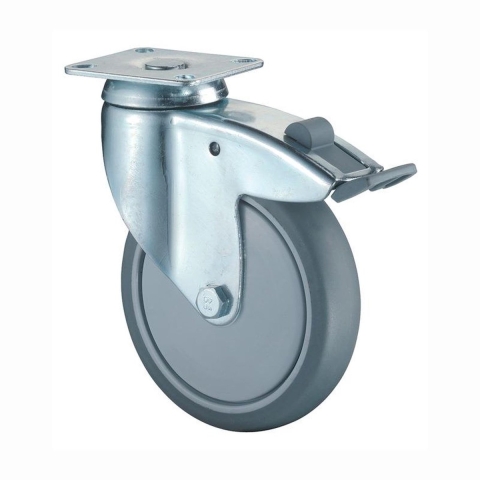 BS Rollen Zwenkwiel met totaalklem | wiel-d. 80 mm draagvermogen 80 kg | met schroefplaat kogellager | rubber grijs | 1 stuk - C120.A85.081