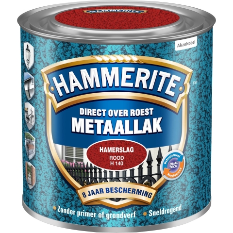 Hammerite Metaallak Hamerslag | Rood | H140 | 250ml - 5093545