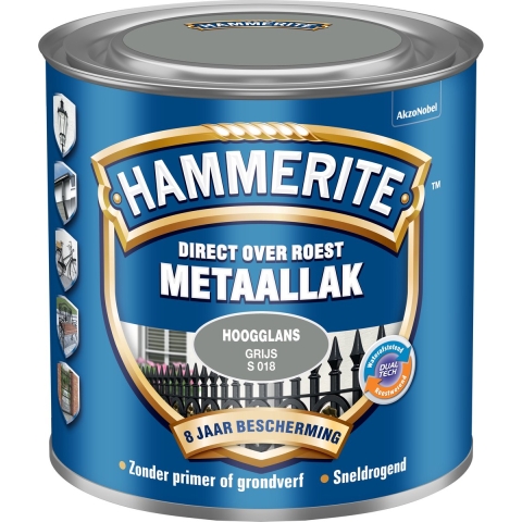 Hammerite Metaallak Hoogglans | Grijs | S018 | 250ml - 5124064